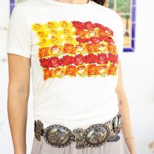 Rose Patterned White Tee